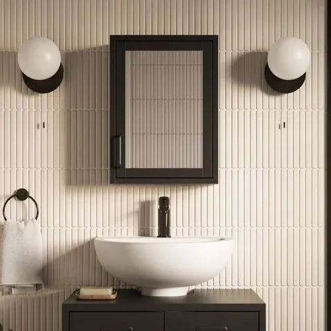 BOXED HELGA MIRROR WALL CABINET BLACK 