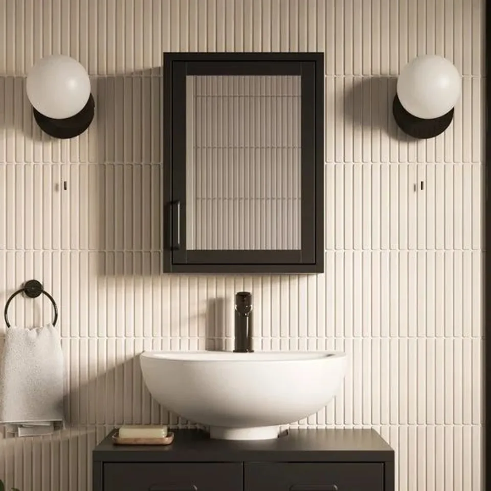 BOXED HELGA MIRROR WALL CABINET BLACK 