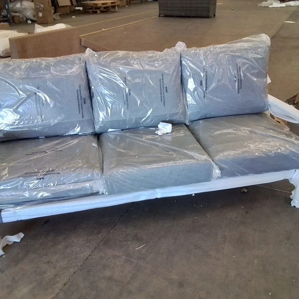 3-PERSON METAL FRAME GARDEN BENCH WITH CUSHIONS -GREY-