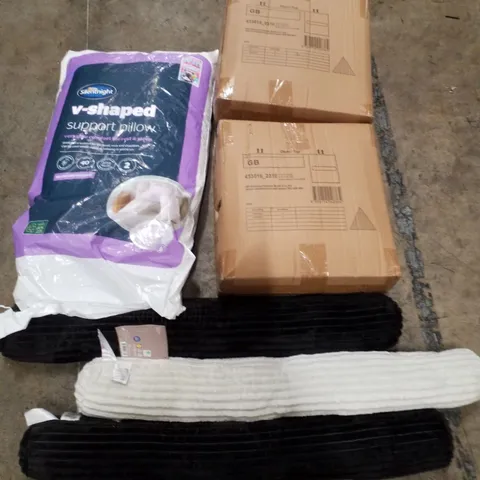 PALLET OF 2 BOXES CONTAINING ASSORTED PILLOWS INCLUDING V-SHAPED SUPPORT PILLOW & DROUGHT EXCLUDERS