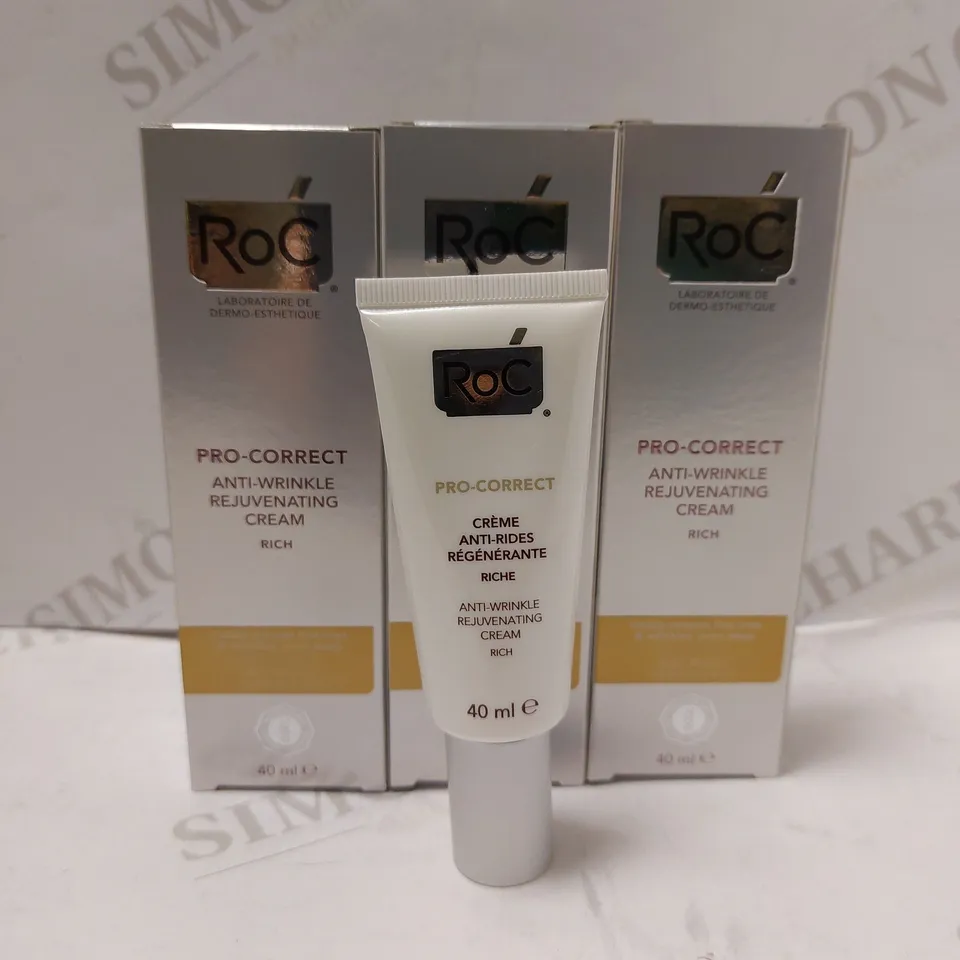 LOT OF 3 X 40ML ROC PRO-CORRECT ANTI-WRINKLE REJUVENATING CREAM RICH 