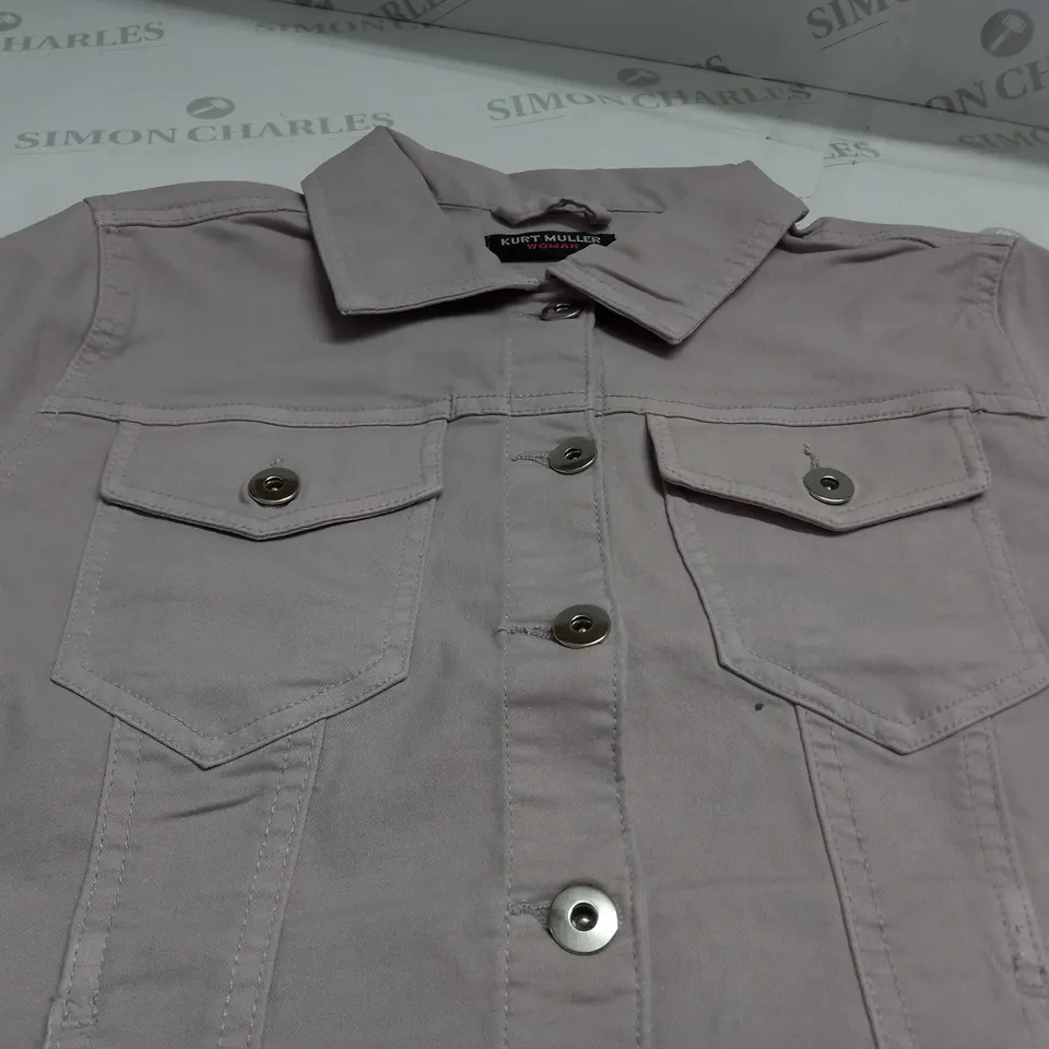 KURT MULLER WOMAN CROP FAUX DENIM JACKET IN VIOLET HAZE - UK 10