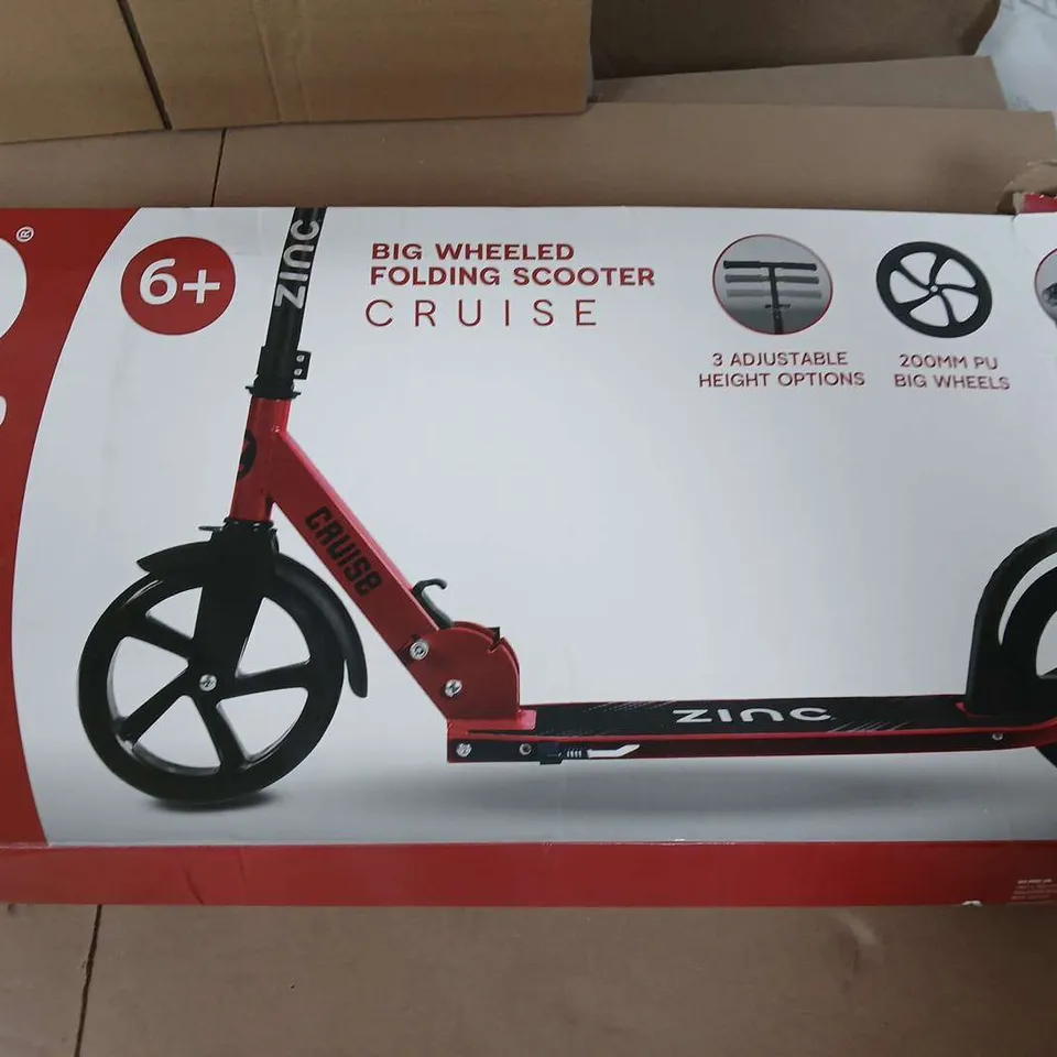 BOXED AND SEALED ZINC BIG WHEELED FOLDING CRUISE SCOOTER - RED RRP £69.99