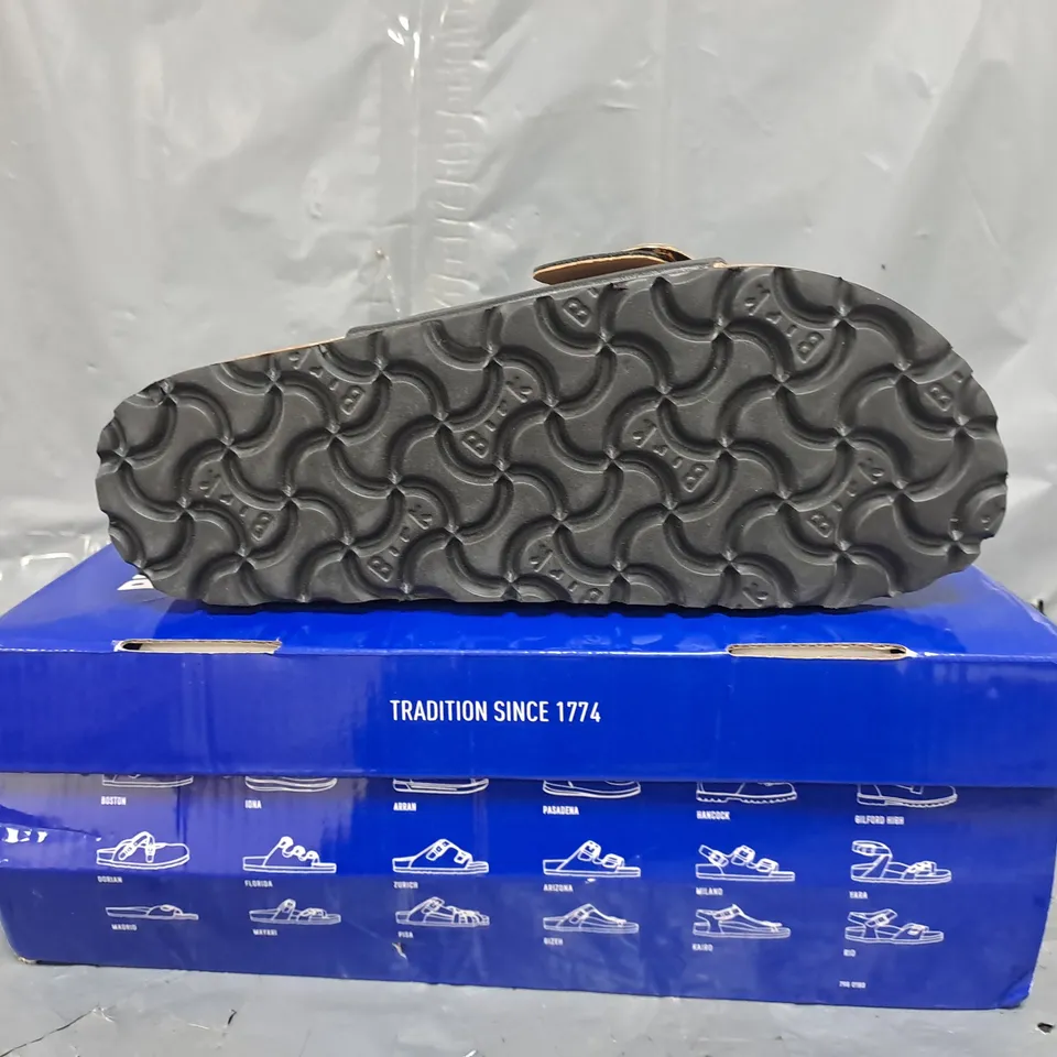 BOXED PAIR OF BIRKENSTOCK OPEN TOE SANDALS IN BLACK EU 40
