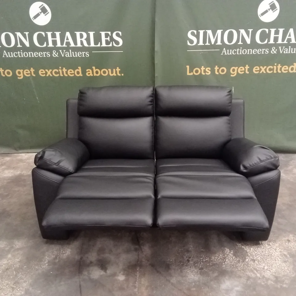 EDISON 2 SEATER LUXURY FAUX LEATHER MANUAL RECLINER SOFA - BLACK RRP £649
