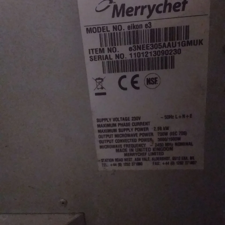MERRYCHEF MODEL EIKON E3 700W MICROWAVE OVEN