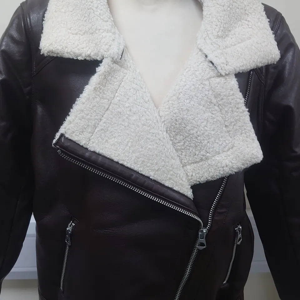DIVIDED BROWN FAUX LEATHER JACKET - EUR M