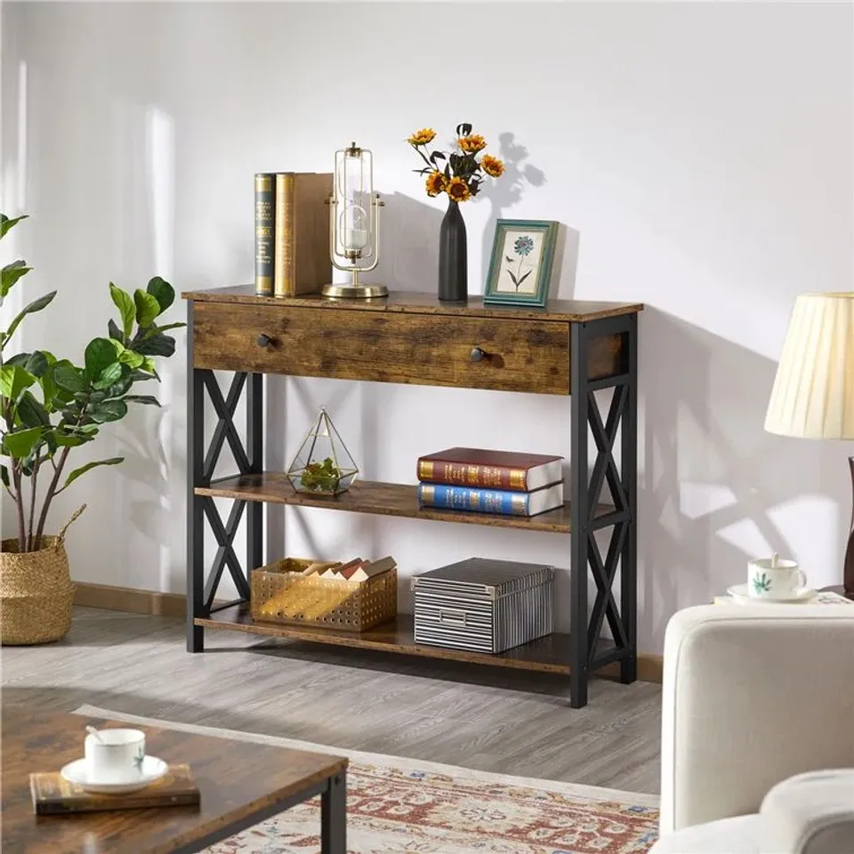 BOXED TIERRA 100CM CONSOLE TABLE RUSTIC BROWN