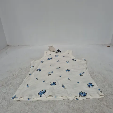 NOBODY'S CHILD WHITE FLOWER PRINT EMBROIDERED VEST UK M