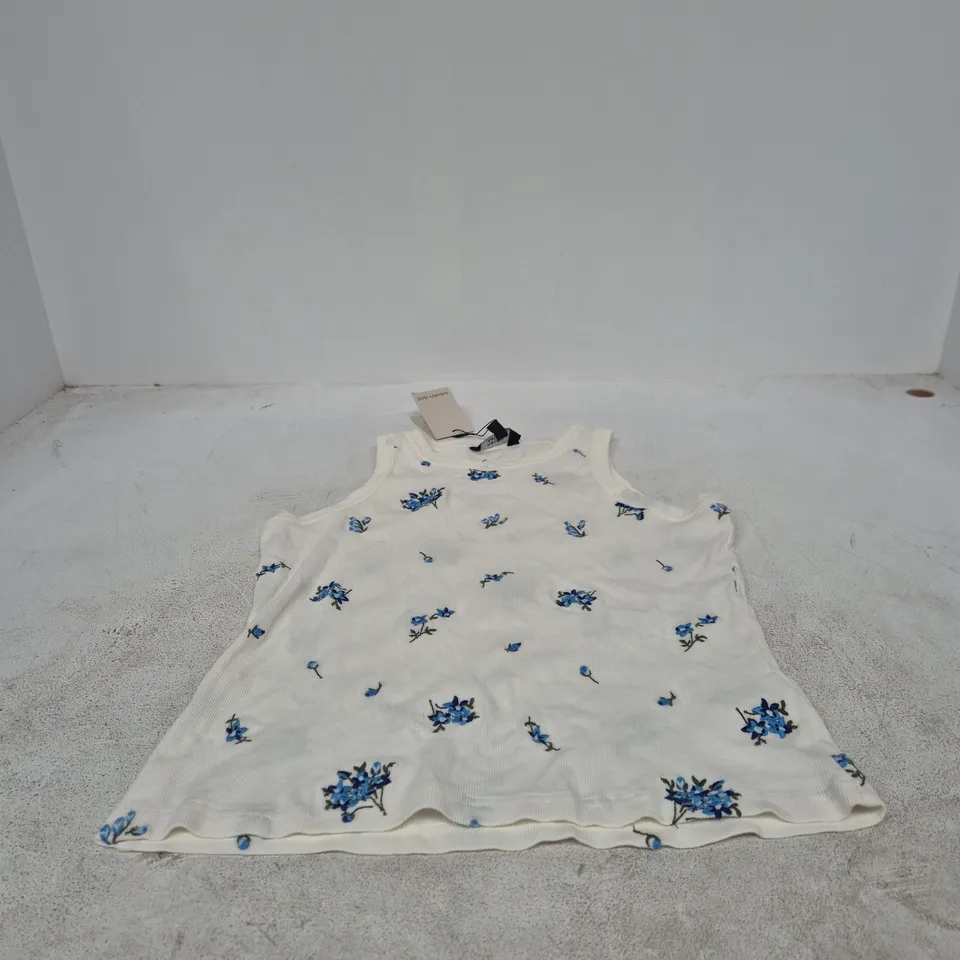 NOBODY'S CHILD WHITE FLOWER PRINT EMBROIDERED VEST UK M