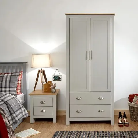 BOXED GFW LANCASTER 2 DOOR 2 DRAWER GREY WARDROBE (2 BOXES)