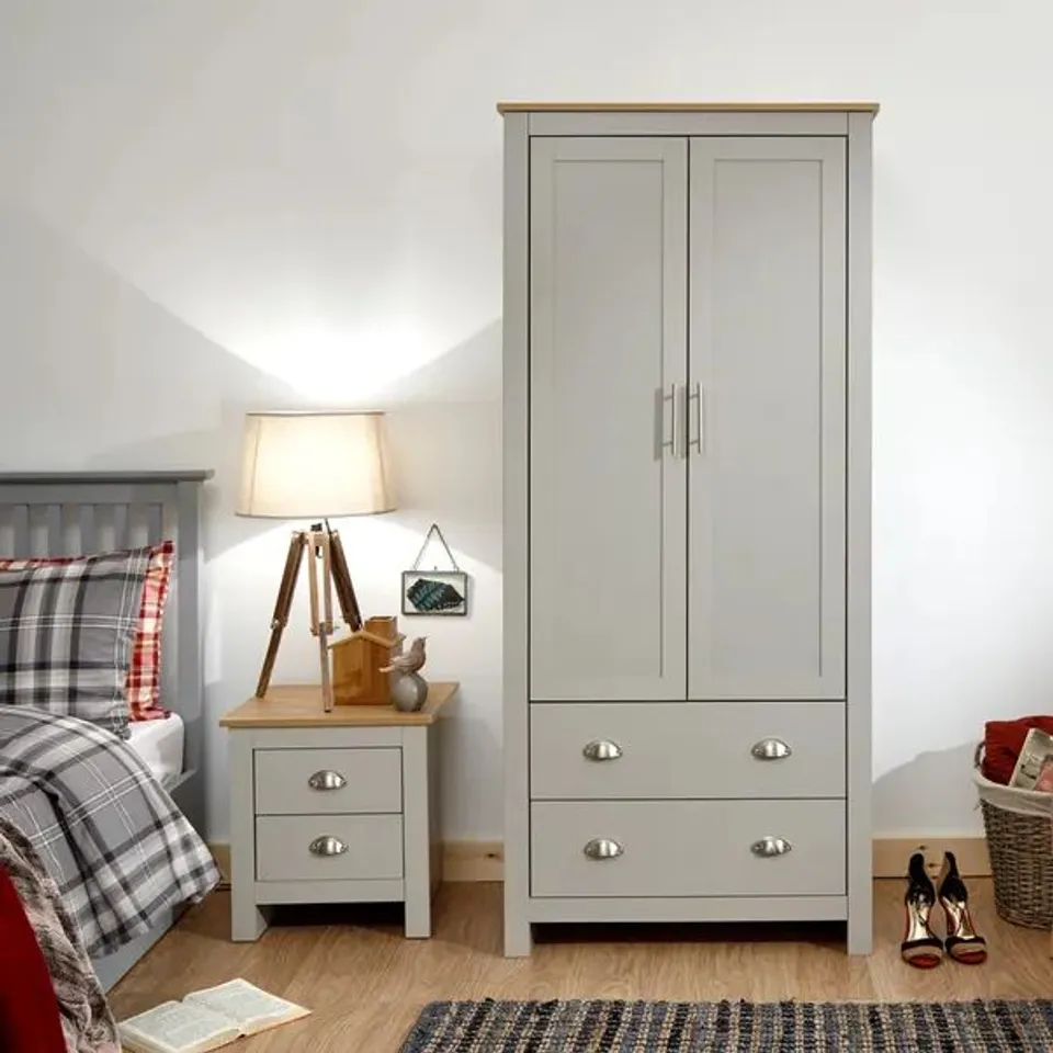 BOXED GFW LANCASTER 2 DOOR 2 DRAWER GREY WARDROBE (2 BOXES)