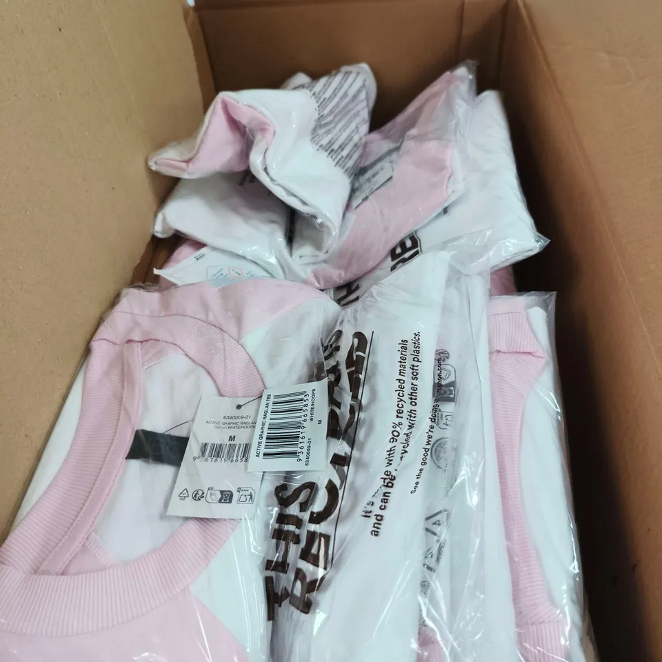 BOX OF 10 ACTIVE GRAPHIC RAGLAN T SHIRT WHITE/HOOPS MEDIUM