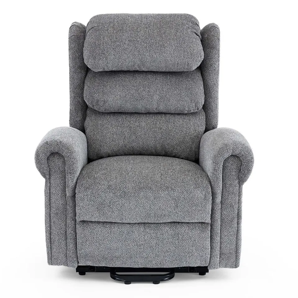 BOXED BELVOIR GREY FABRIC SINGLE MOTOR MOBILITY RISE RECLINER CHAIR (1 BOX)