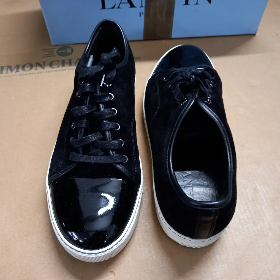 BOXED PAIR OF LANVIN LO TOP BASKET SNEAKERS IN BLACK - SIZE 8