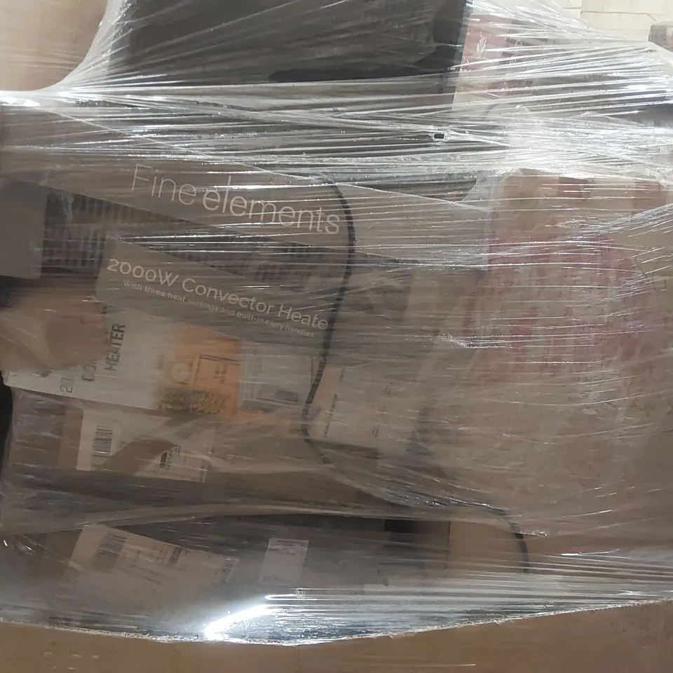 PALLET CONTAINING A VERY LARGE QUANTITY OF ASSORTED ELECTRIC ITEMS INCLUDING: DAEWOO 2000W CONVECTOR HEATER, FAN HEATER, AIRFRYER ECT