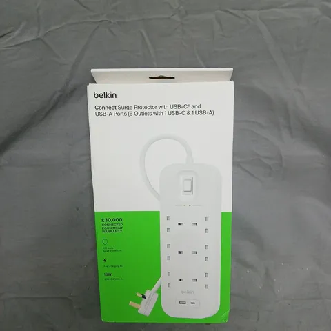 BELKIN CONNECT SURGE PROTECTOR WITH USB-C & USB-A PORTS – 6 OUTLETS (UK PLUG)