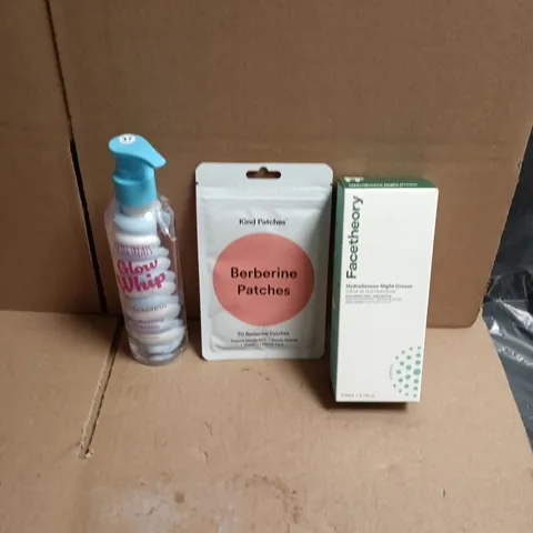 APPROXIMATEY 20 ASSORTED HEALTH AND BEAUTY PRODUCTS TO INCLUDE FACETHEORY HYDRASERENE NIGHT CREAM, BERBERINE PATCHES, SKIN TREATS GLOW WHIP BODY LOTION ETC