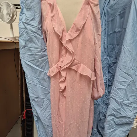 ROMAN PINK DOBBY FRILL DRESS – UK 16