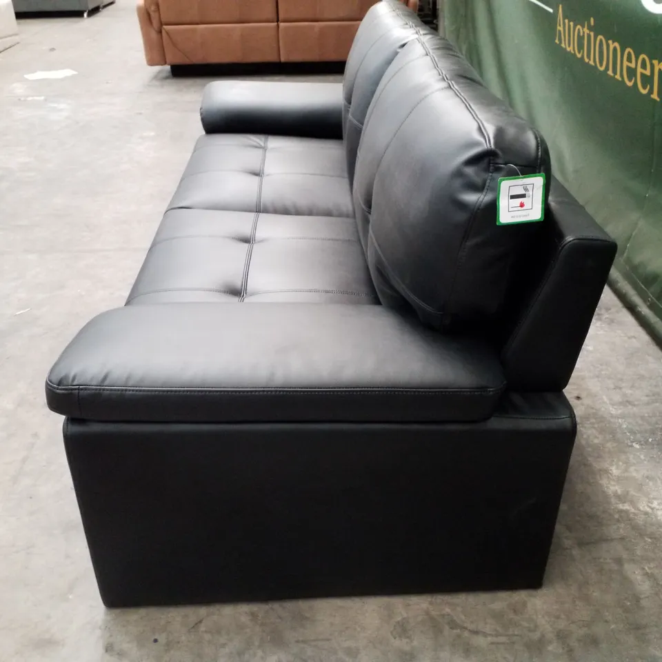 DESIGNER 3 SEATER SOFA - BLACK LEATHER