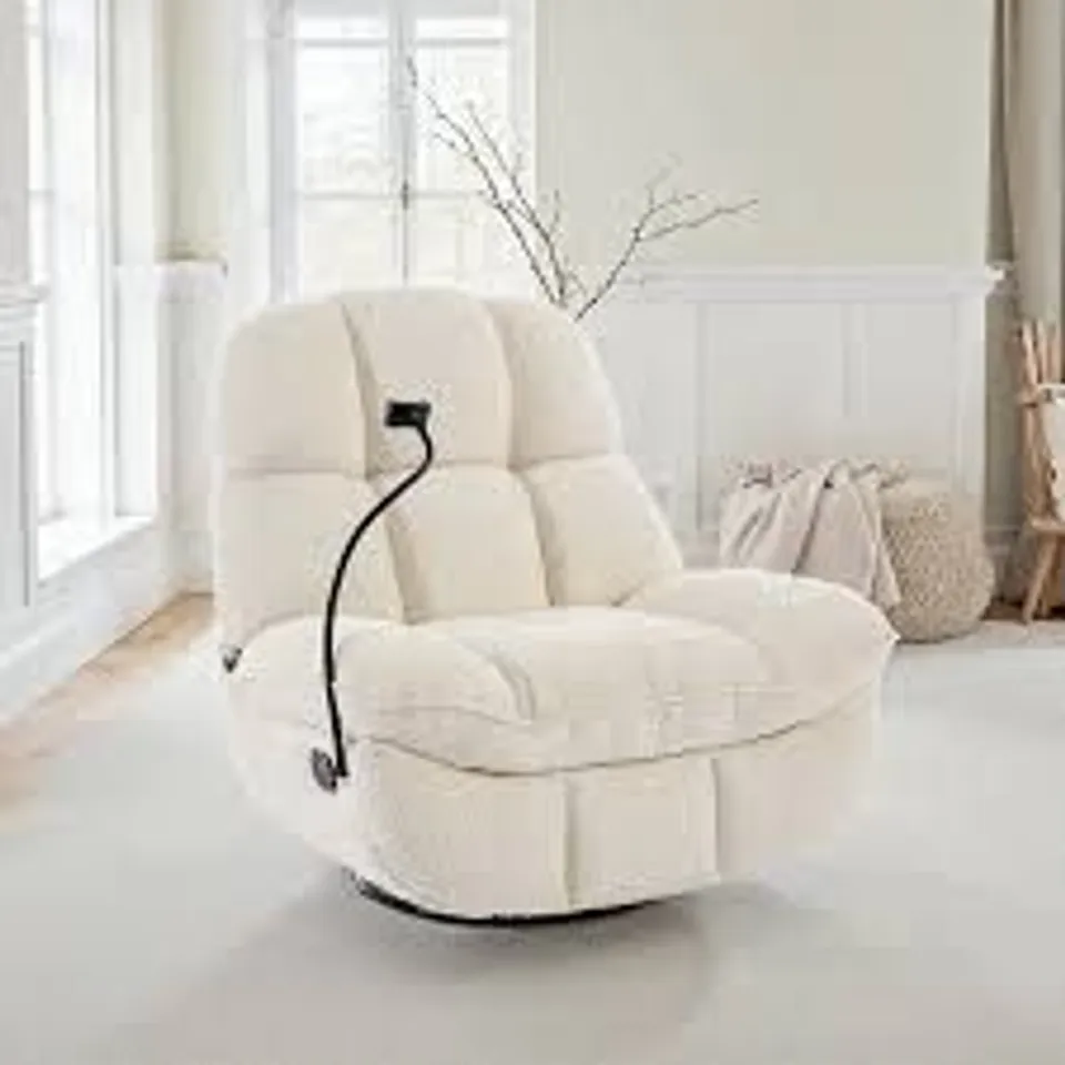 BOXED CHICAGO SWIVEL & ROCKER MANUAL BOUCLE RECLINER CHAIR - BEIGE (1 BOX)