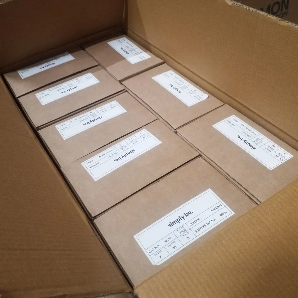 BOX CONTAINING APPROXIMATELY 8 PAIRS OF BRAND NEW SIMPLY BE NATURAL CORAL WIDE ESPADRILLES - SIZE 7