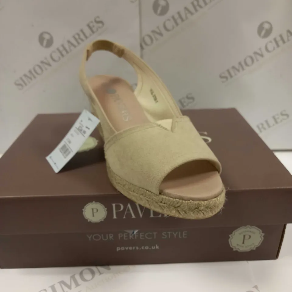 BOXED PAIR OF PVAERS PEEP TOE WEDGE SANDALS BEIGE UK SIZE 3 