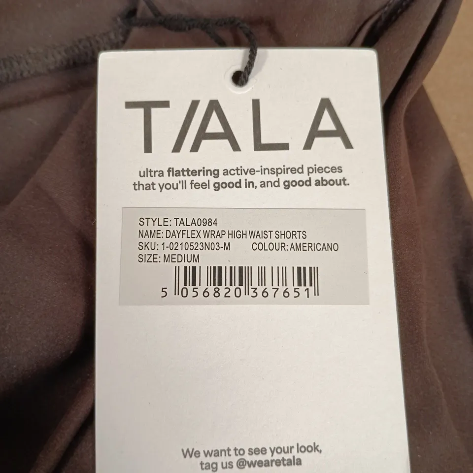 TALA DAYFLEX WRAP HIGH WAIST SHORTS – AMERICANO, SIZE MEDIUM