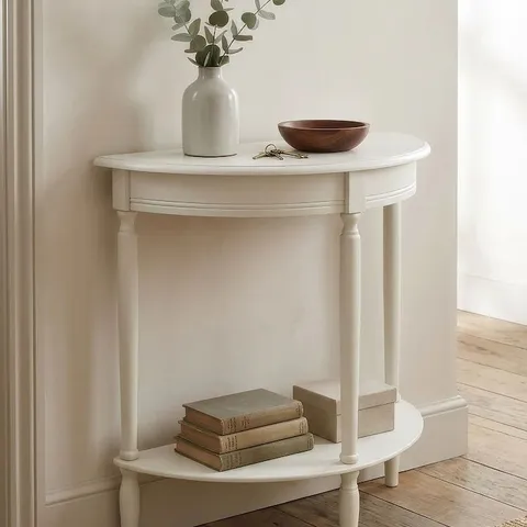 BOXED SCOTTISH EVERLASTINGS LTD IVORY HALF ROUND TABLE