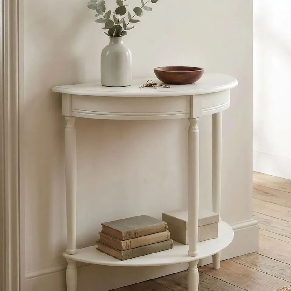 BOXED SCOTTISH EVERLASTINGS LTD IVORY HALF ROUND TABLE
