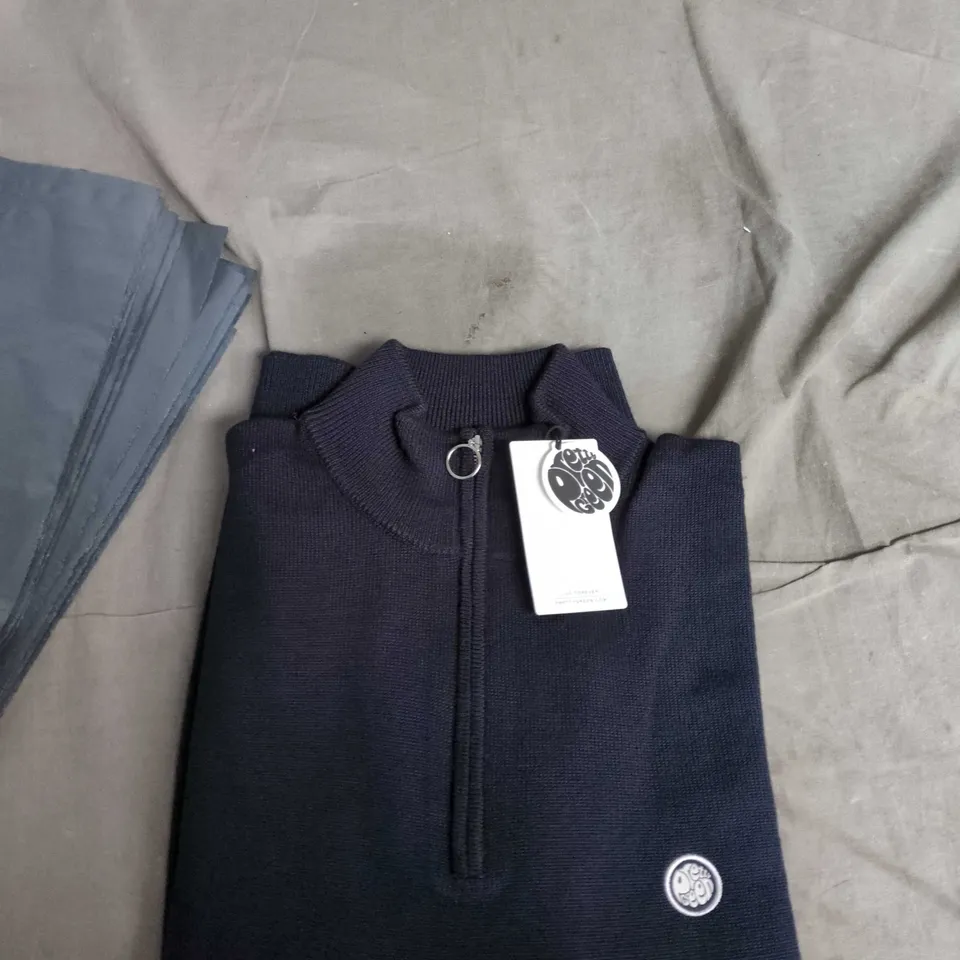 PRETTY GREEN MERINO BLEND 1/4 ZIP JUMPER – NAVY – UK M
