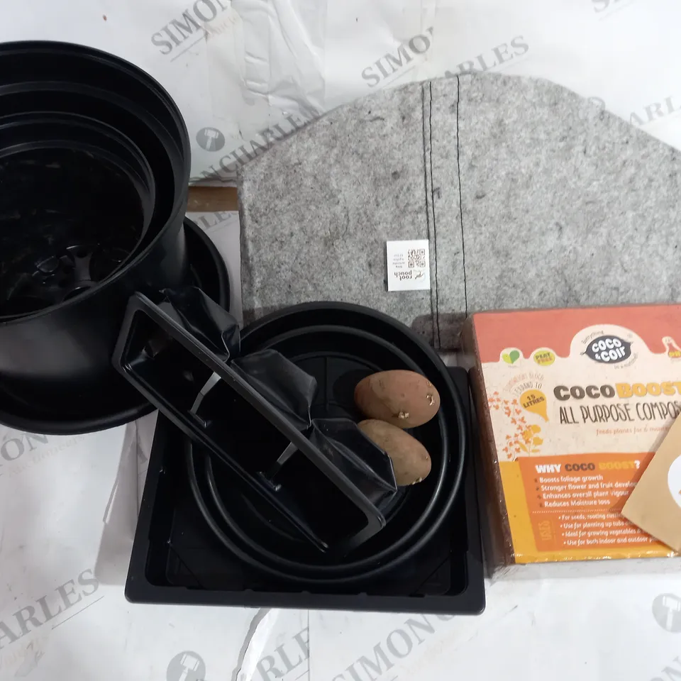LOT OF GARDENING ITEMS TO INCLUDE POTS AND COCO BOOST