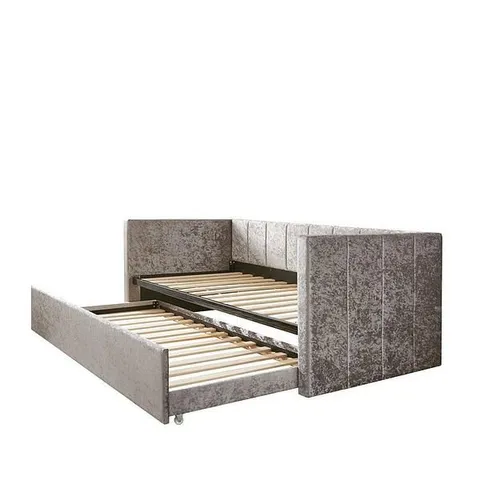 BOXED CONNIE CRUSHED VELVET DAY BED FRAME - SILVER (2 BOXES)