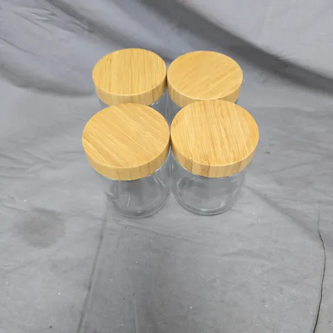 SET OF 4 GLASS STORAGE JARS WITH BAMBOO LIDS