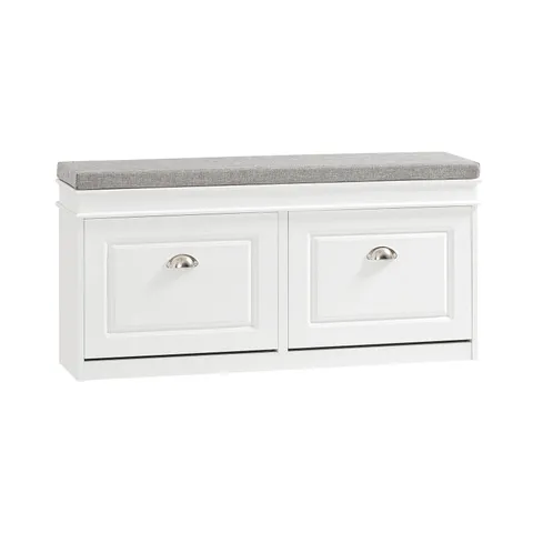 BOXED SOBUY FSR64-W WHITE HALLWAY SHOE BENCH WITH 2 FLIP DRAWERS & PADDED SEAT – W104 X D24 X H52CM