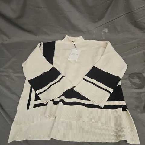 PHASE EIGHT KAYLEIGH CHUNKY KNIT JUMPER IN STONE/NAVY SIZE M