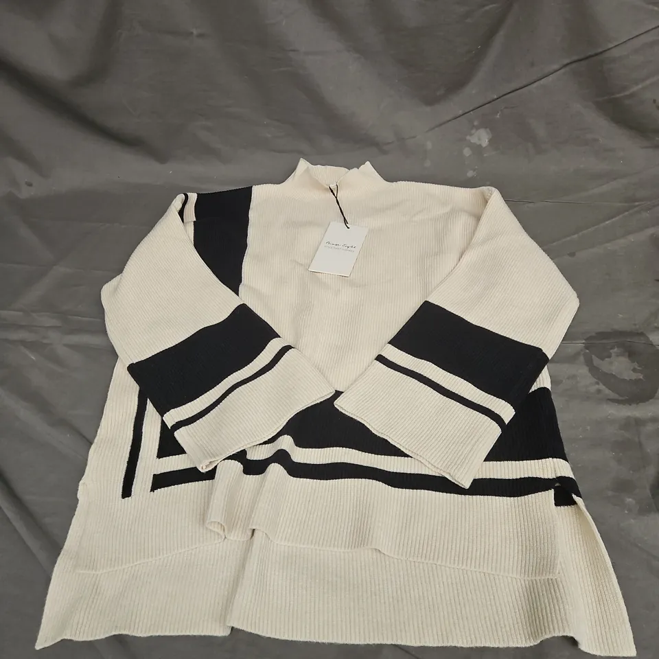 PHASE EIGHT KAYLEIGH CHUNKY KNIT JUMPER IN STONE/NAVY SIZE M