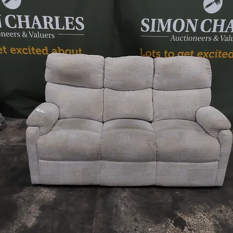 DESIGNER 3 SEATER SOFA UPHOLSTERED IN BEIGE FABRIC