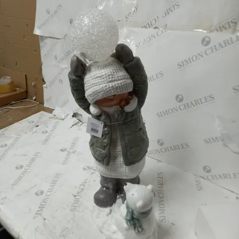 HEAVEN SENDS LIGHT-UP GIRL THROWING SNOWBALL CHRISTMAS ORNAMENT
