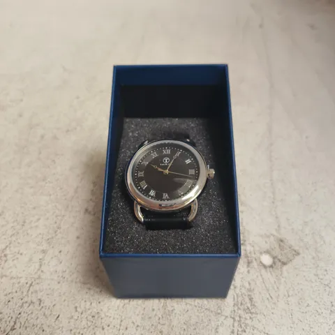 TALIS CO. ANALOG WRISTWATCH – BLACK DIAL, ROMAN NUMERALS, LEATHER STRAP