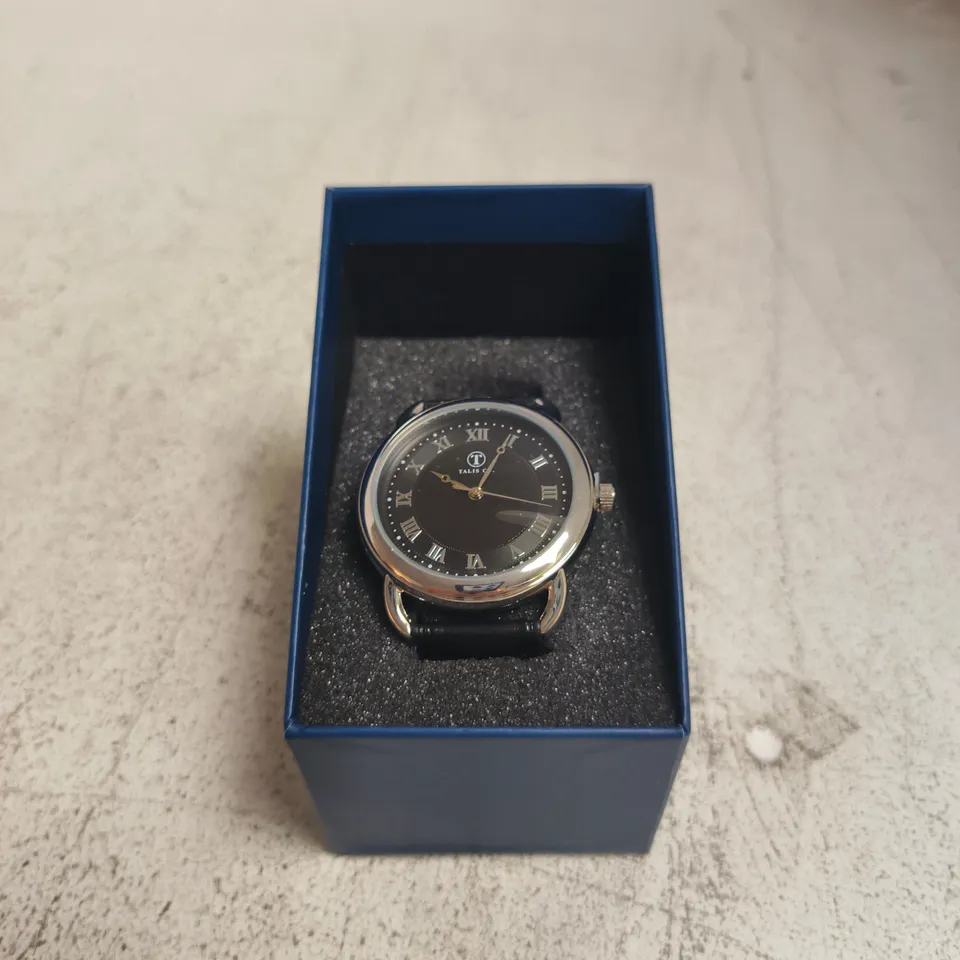 TALIS CO. ANALOG WRISTWATCH – BLACK DIAL, ROMAN NUMERALS, LEATHER STRAP