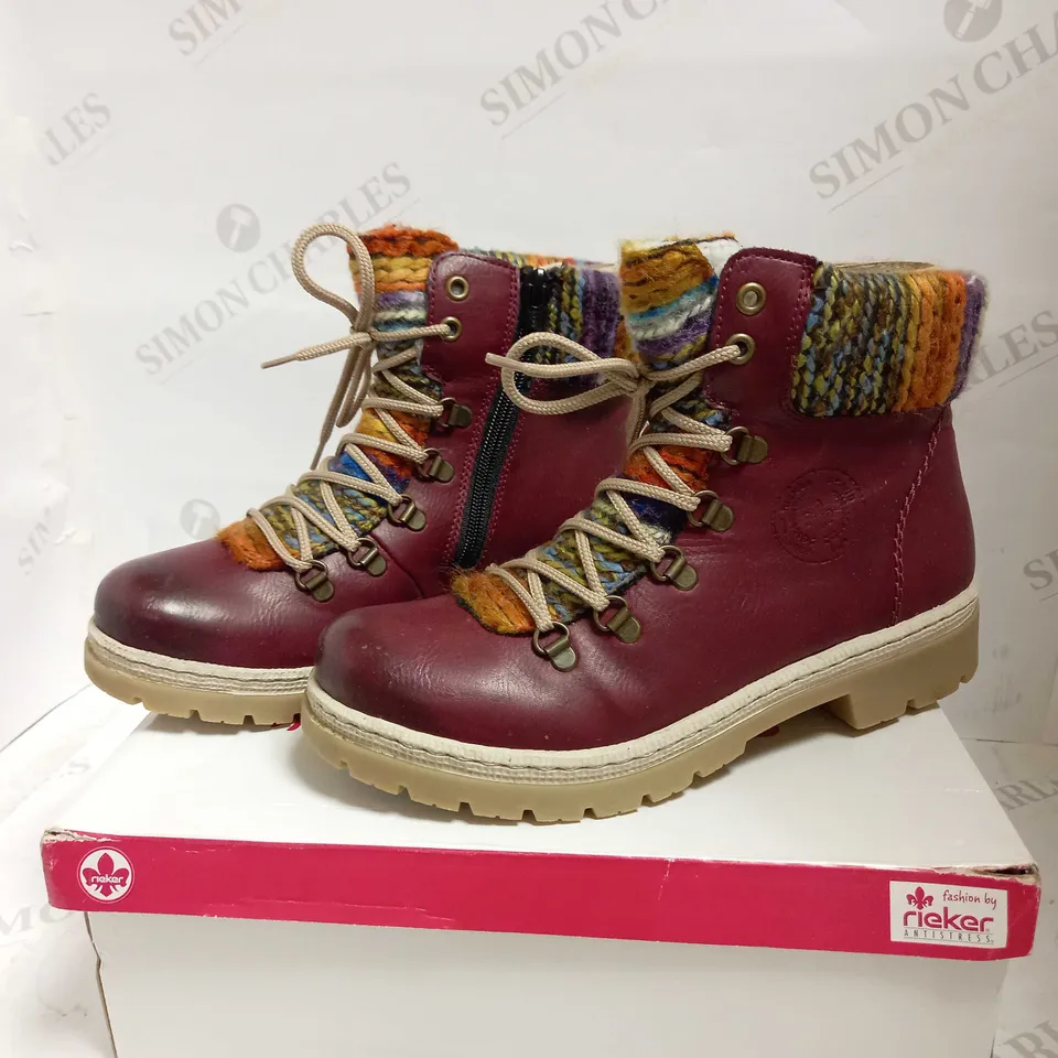 RIEKER LACE UP CUFF BOOTS WINE UK SIZE 5