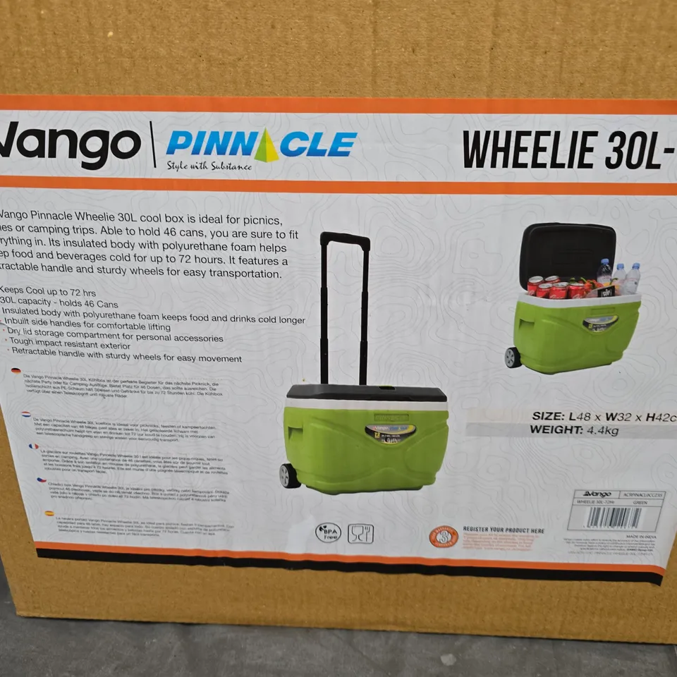 VANGO PINNACLE WHEELIE COOLER 30L/72HR – GREEN PORTABLE PICNIC BOX