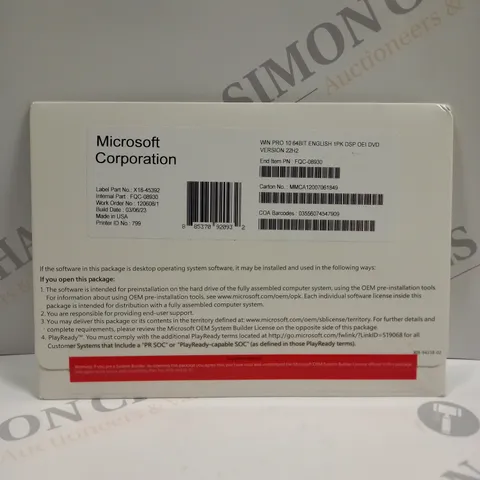 SEALED MICROSOFT WINDOWS 10 PRO 64 BIT DVD VERSION SOFTWARE 