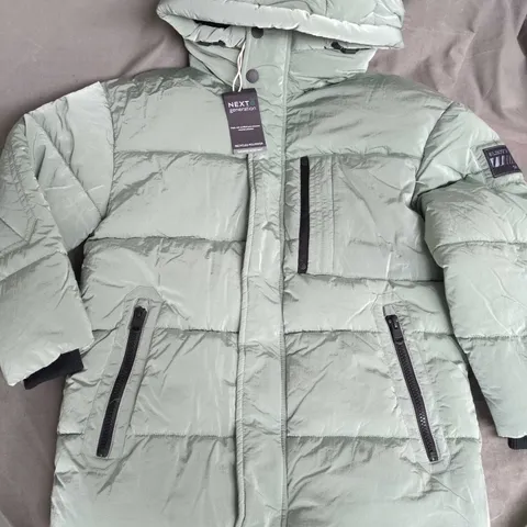 NEXT KIDS ZIP THROUGH HOODED COAT IN GREEN - 8 YRS