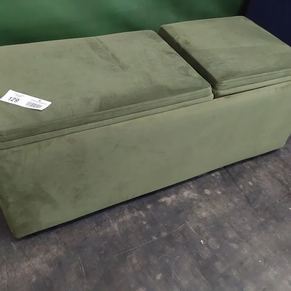 QUALITY BRITISH DESIGNER LOUNGE Co. STORAGE OTTOMAN FOOTSTOOL WITH REVERSIBLE TRAY TOP GREEN PLUSH FABRIC 
