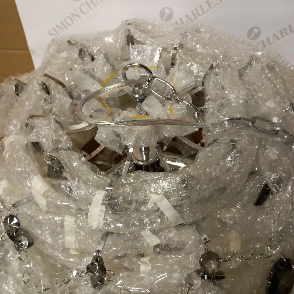 JLP PARIS SMOKE AND CLEAR CRYSTAL PENDANT LIGHT FITTING 