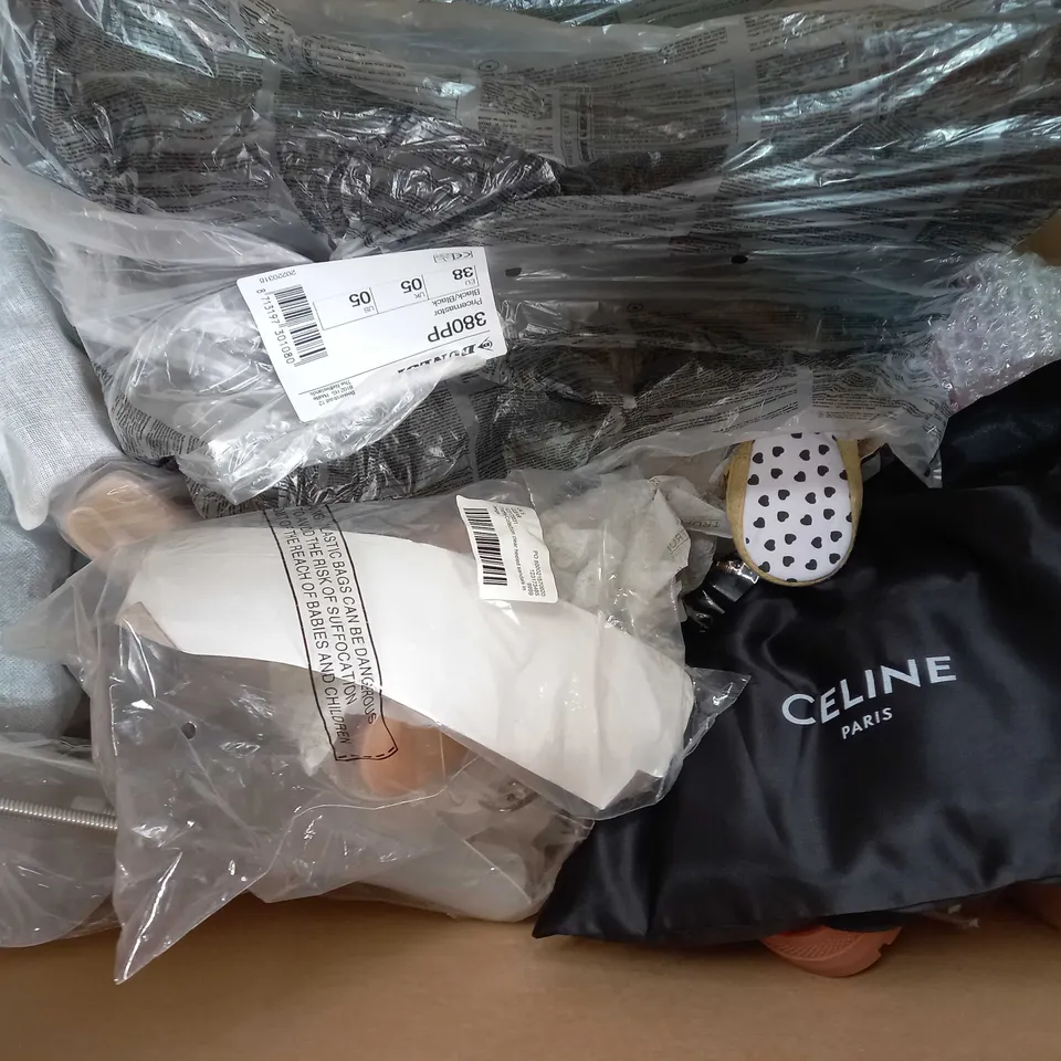 BOX OF APPROXIMATELY 15 ASSORTED PAIRS OF SHOES AND FOOTWEAR ITEMS IN VARIOUS STYLES AND SIZES TO INCLUDE H&M, DOROTHY PERKINS, ZARA, ETC