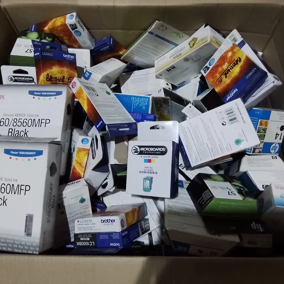 LARGE QUANTITY OF ASSORTED PRINTER INK CARTRIDGES TO INCLUDE XEROX, HP, BROTHER AND MICROBOARDS