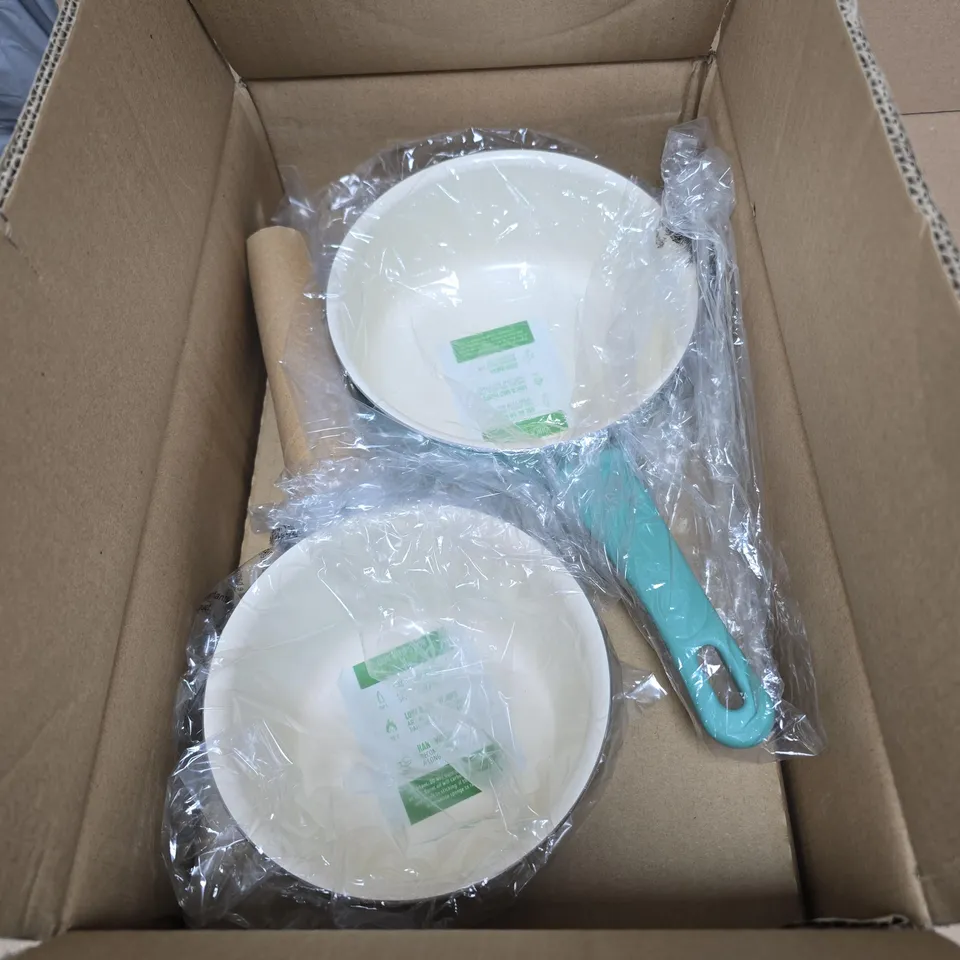 GREEN LIFE 2 GREEN SAUCE PANS WITH LIDS BOXED